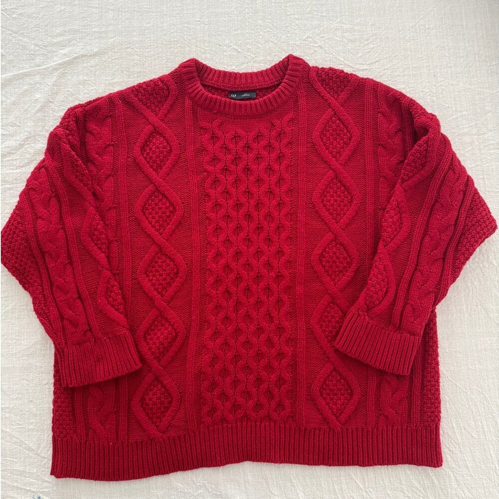 Gap | sled red cotton/wool blend oversized pullover cable knit crew sweater | M